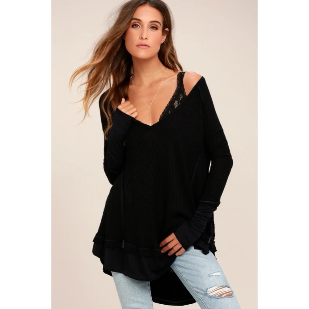 Free People We The Free Laguna Black Thermal Long Sleeve Tunic Top